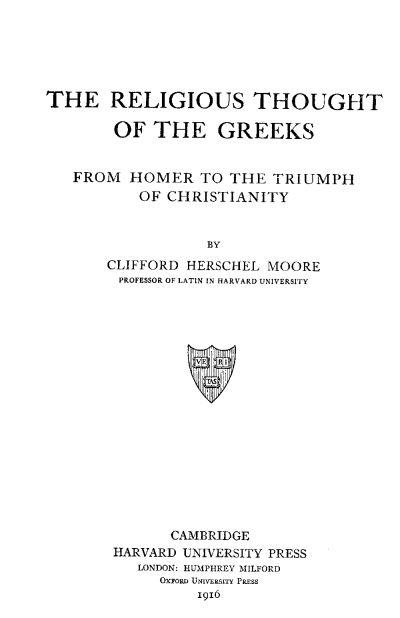 The Religious Thought of the Greeks