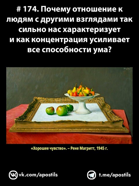 174. Почему отношение к людям с другими взглядами так сильно нас характеризует и как концентрация усиливает все способности ума