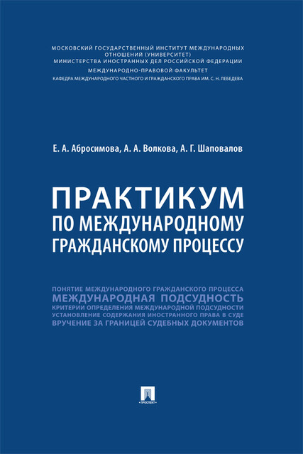 Практикум по международному гражданскому процессу, Е.А. Абросимова, А.А. Волкова, Е.И. Абросимова, А.Г. Шаповалов