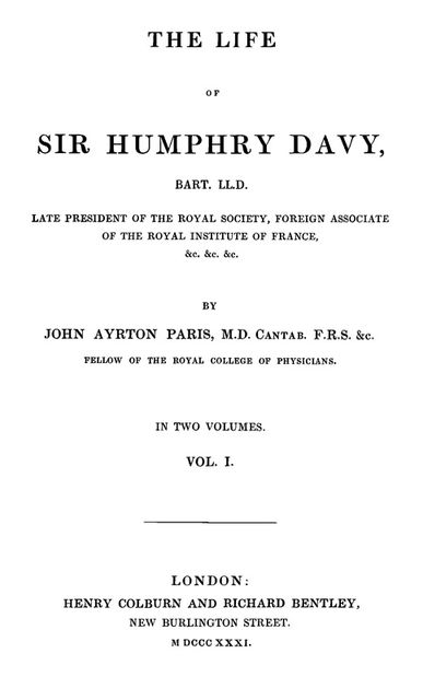 The Life of Sir Humphrey Davy, Bart. LL.D., Volume 1 (of 2)