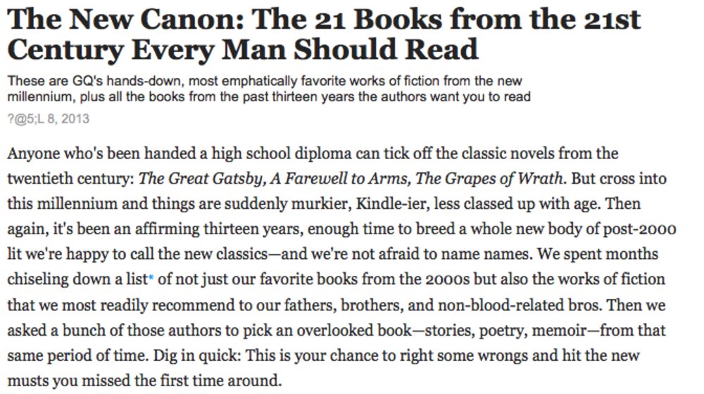 GQ: The 21 Books From the 21st Century Every Man Should Read