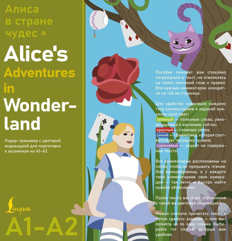 Алиса в стране чудес = Alice's Adventures in Wonderland. Ридер-тренажер с цветовой индикацией для подготовки к экзаменам на А1—А2